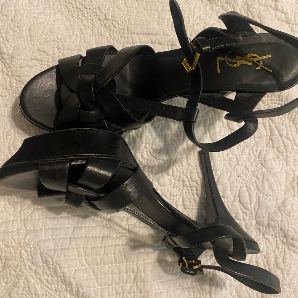 Saint Laurent Black Strappy Heels - Picture 4 of 12